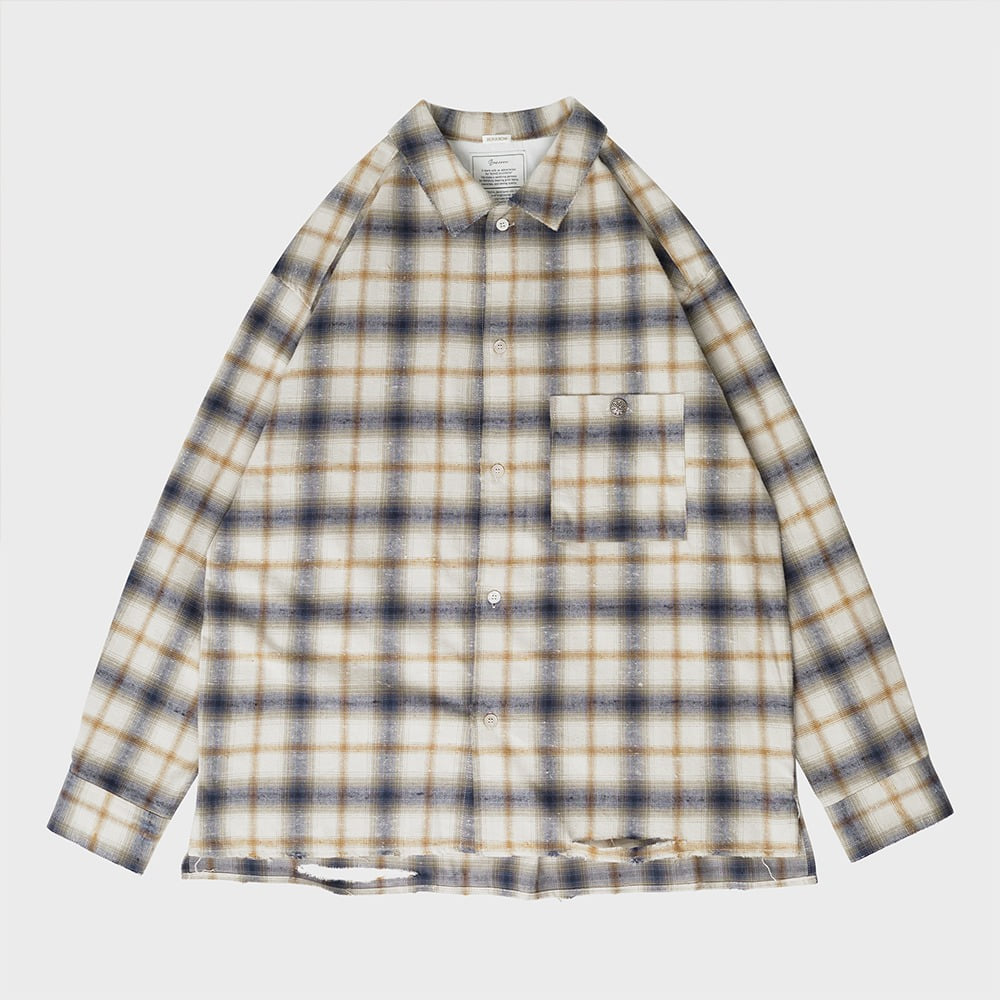 [Bonrrow]  Cotton Nep Damage Shirts Beige